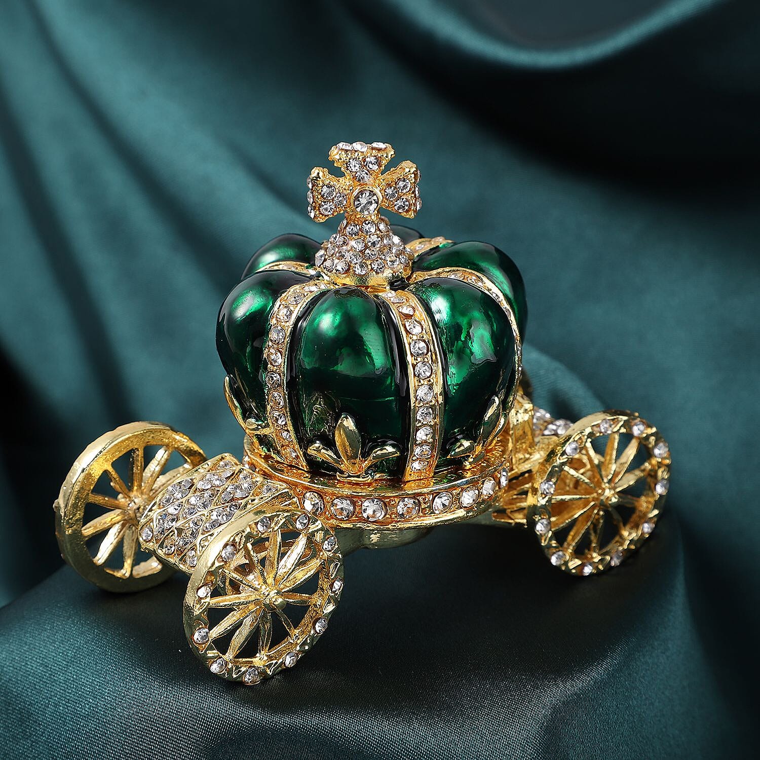 White Austrian Crystal Royal Carriage Jewellery Box - Green