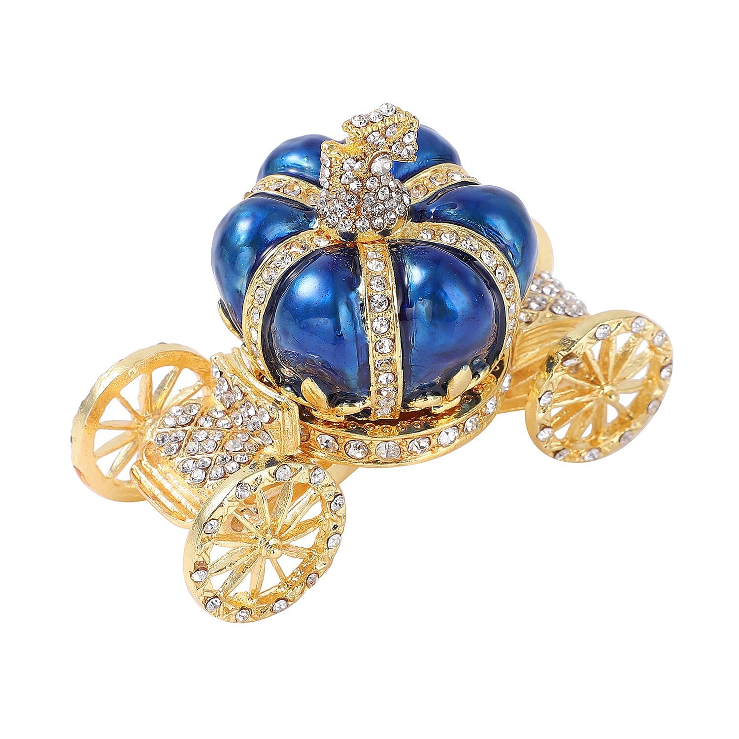 White Austrian Crystal Royal Carriage Jewellery Box (Size 8x7 Cm) - Blue