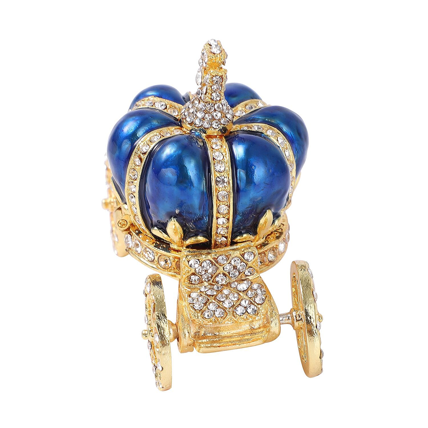 White Austrian Crystal Royal Carriage Jewellery Box (Size 8x7 Cm) - Blue