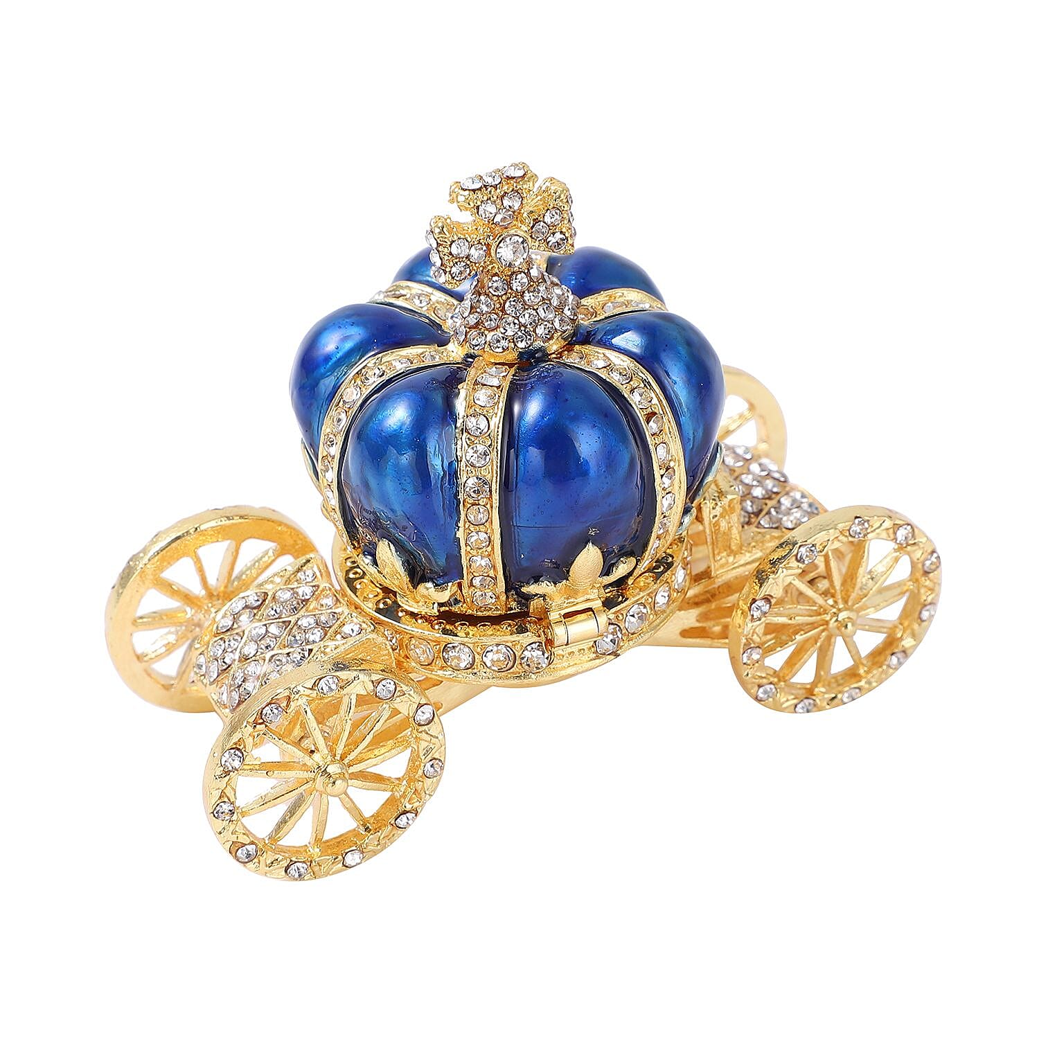 White Austrian Crystal Royal Carriage Jewellery Box (Size 8x7 Cm) - Blue