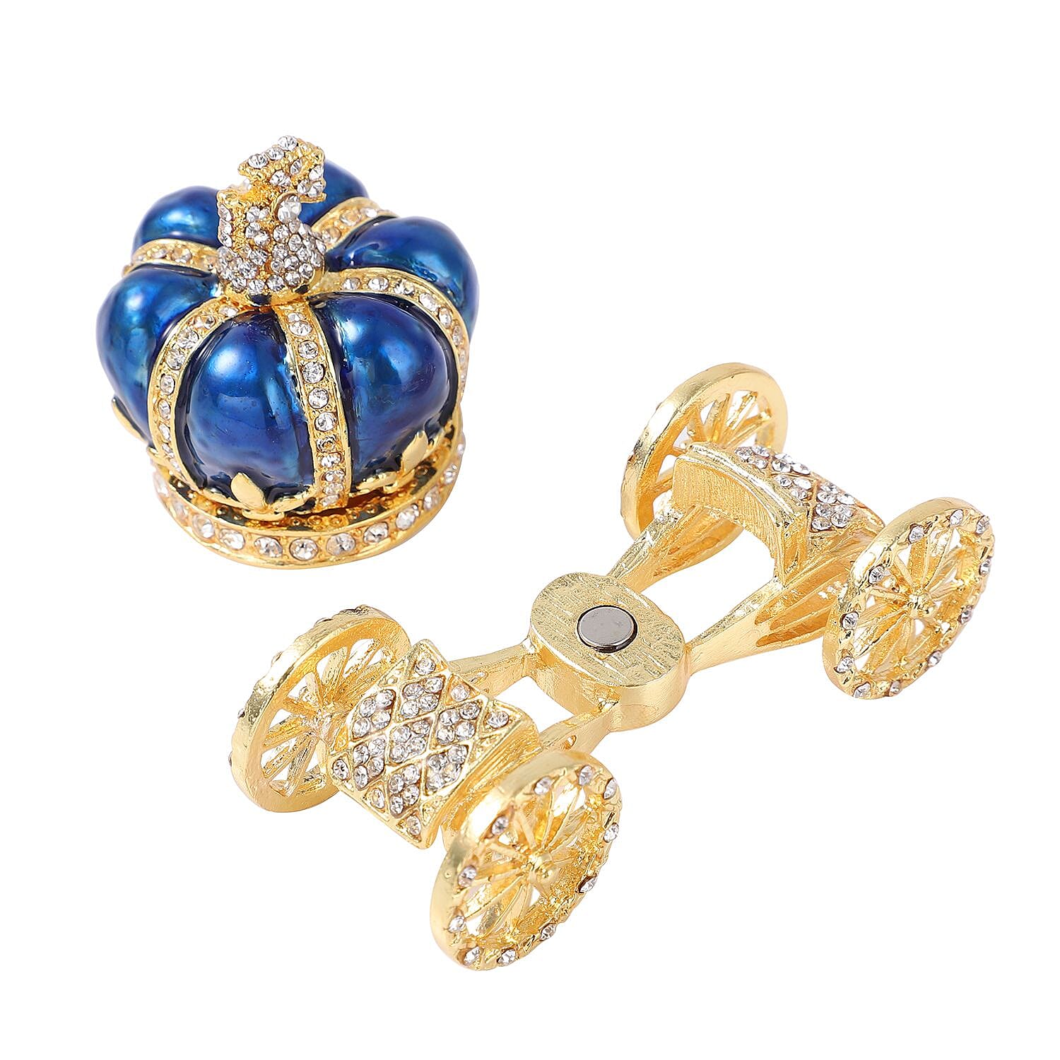 White Austrian Crystal Royal Carriage Jewellery Box (Size 8x7 Cm) - Blue