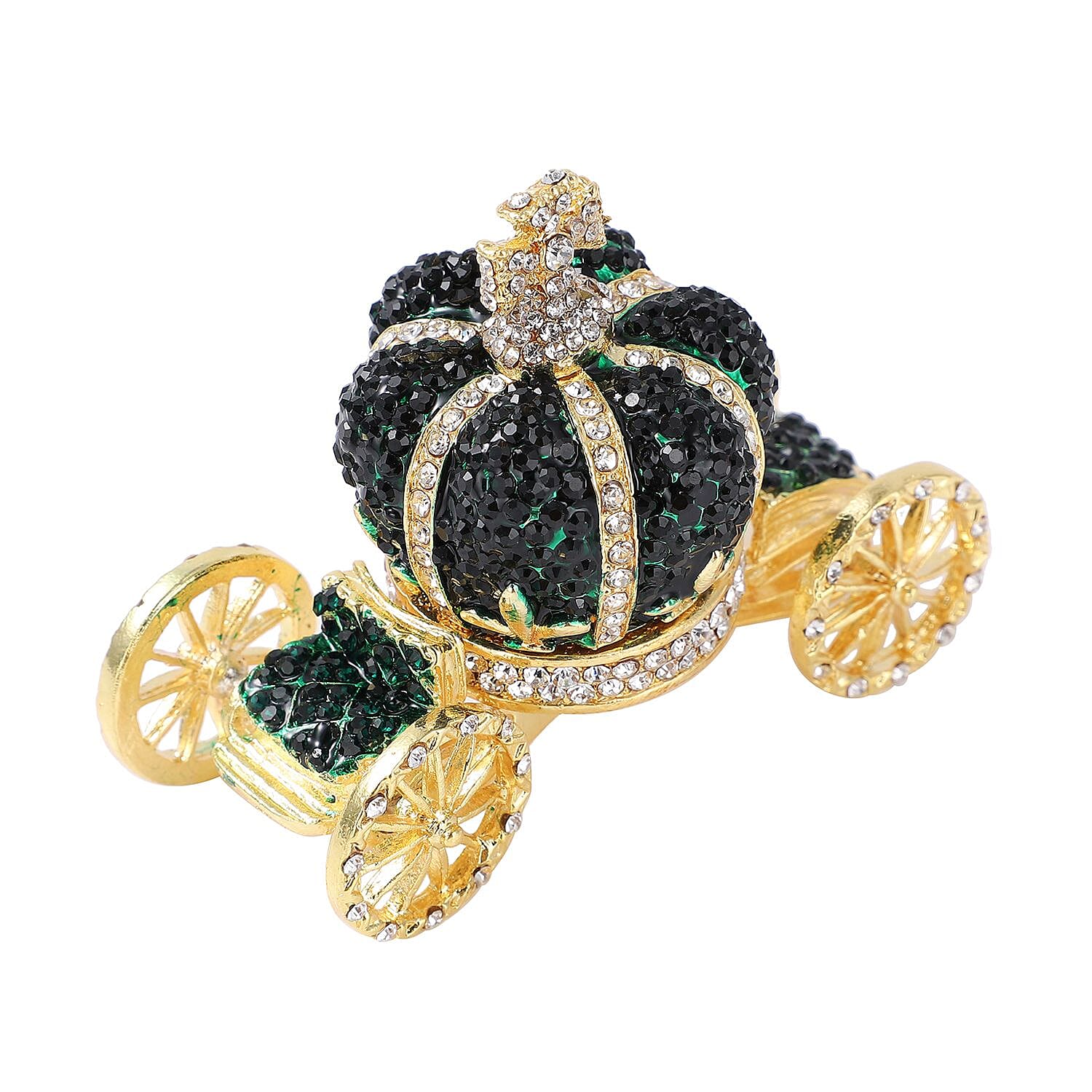 White and Green Austrian Crystal Carriage Jewellery Box (Size 8x7 Cm) - Green