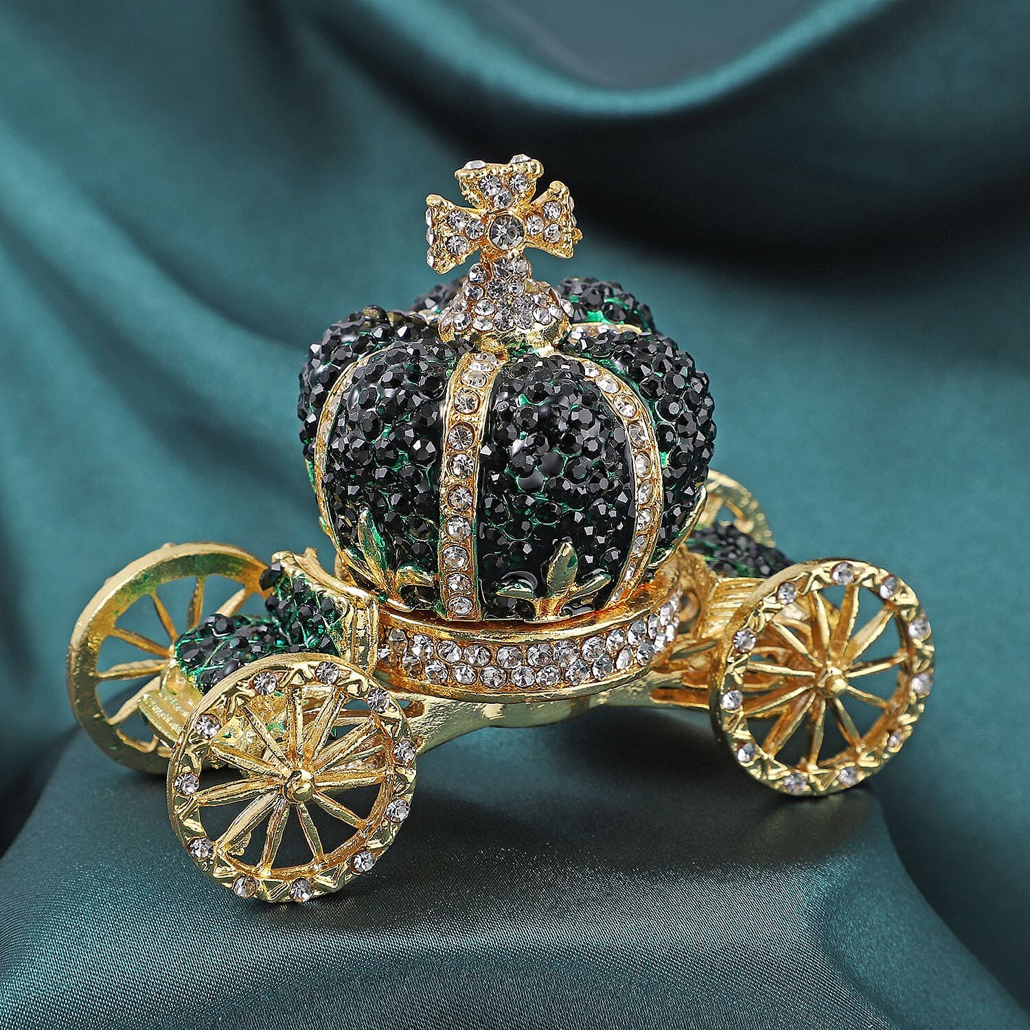 White and Green Austrian Crystal Carriage Jewellery Box (Size 8x7 Cm) - Green
