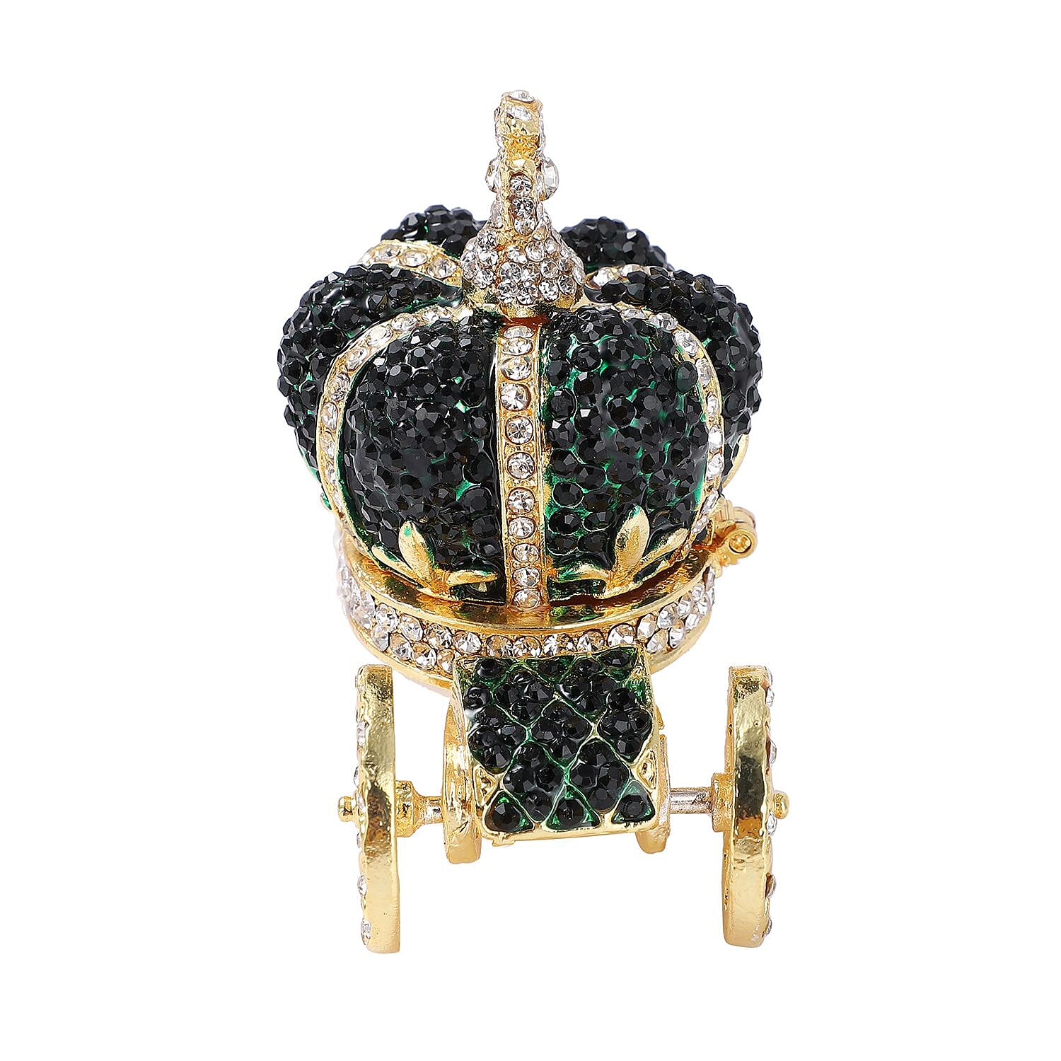 White and Green Austrian Crystal Carriage Jewellery Box (Size 8x7 Cm) - Green