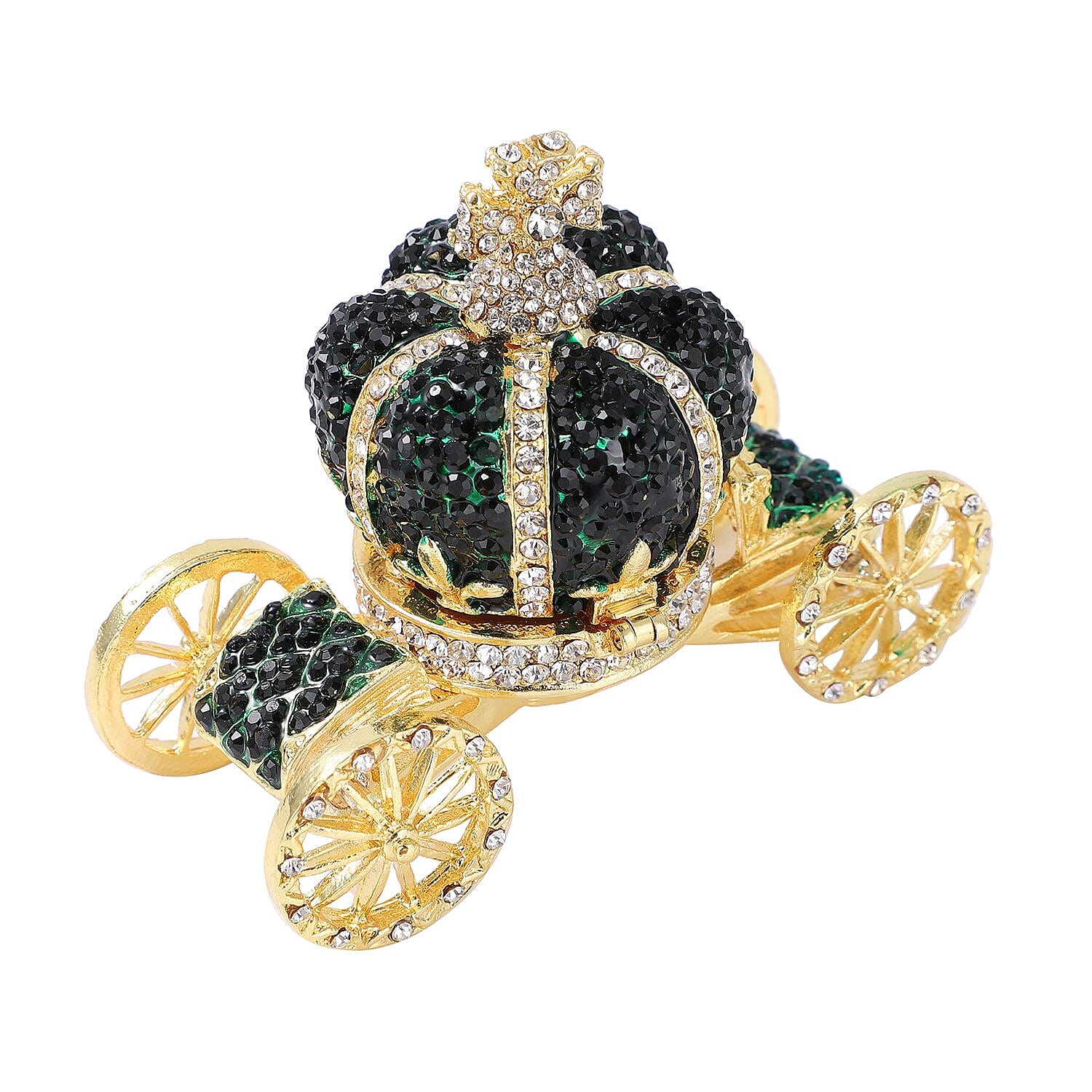 White and Green Austrian Crystal Carriage Jewellery Box (Size 8x7 Cm) - Green