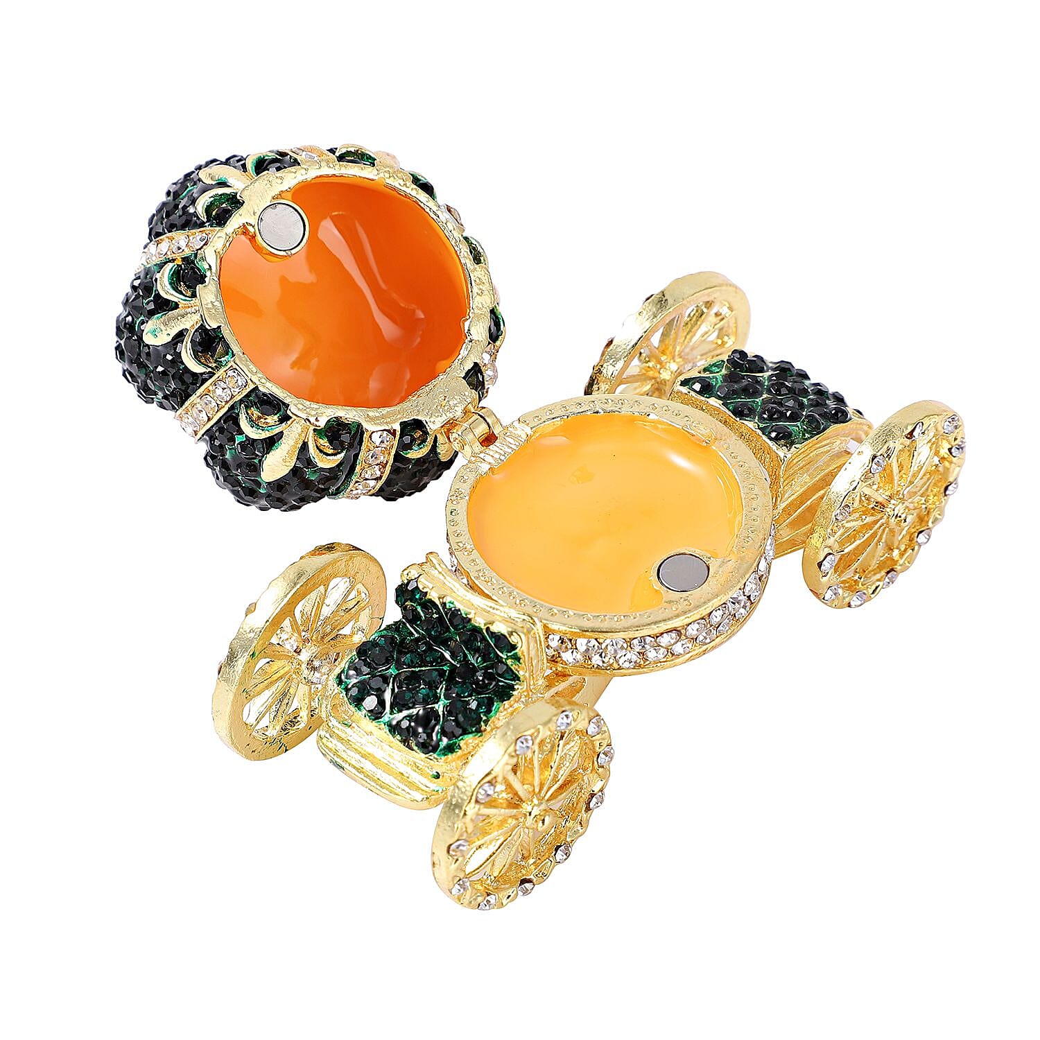 White and Green Austrian Crystal Carriage Jewellery Box (Size 8x7 Cm) - Green