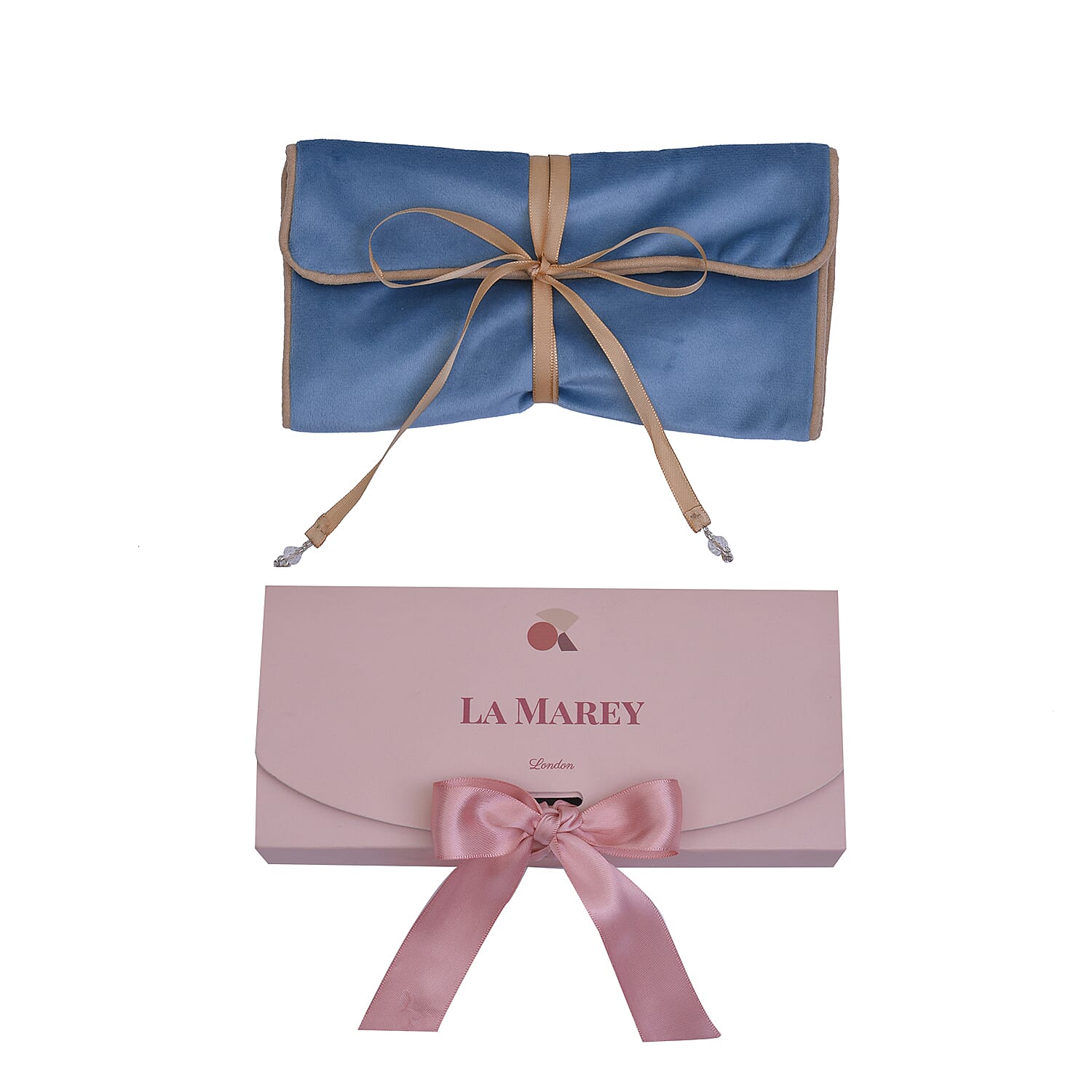 La Marey Foldable Velvet Jewellery Roll Organiser with a Gift Box  - Velvet & Blue