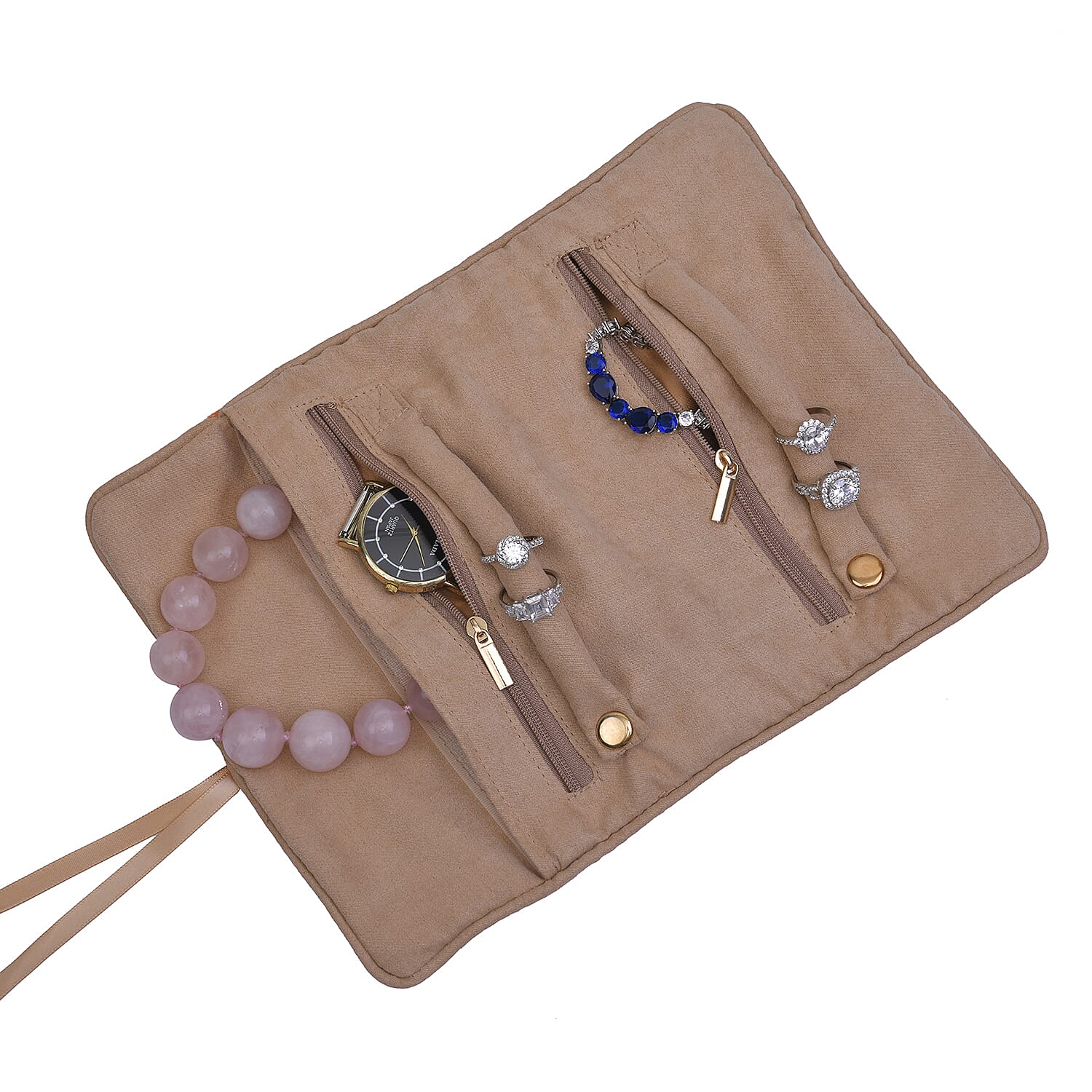 La Marey Foldable Velvet Jewellery Roll Organiser with a Gift Box  - Velvet & Blue