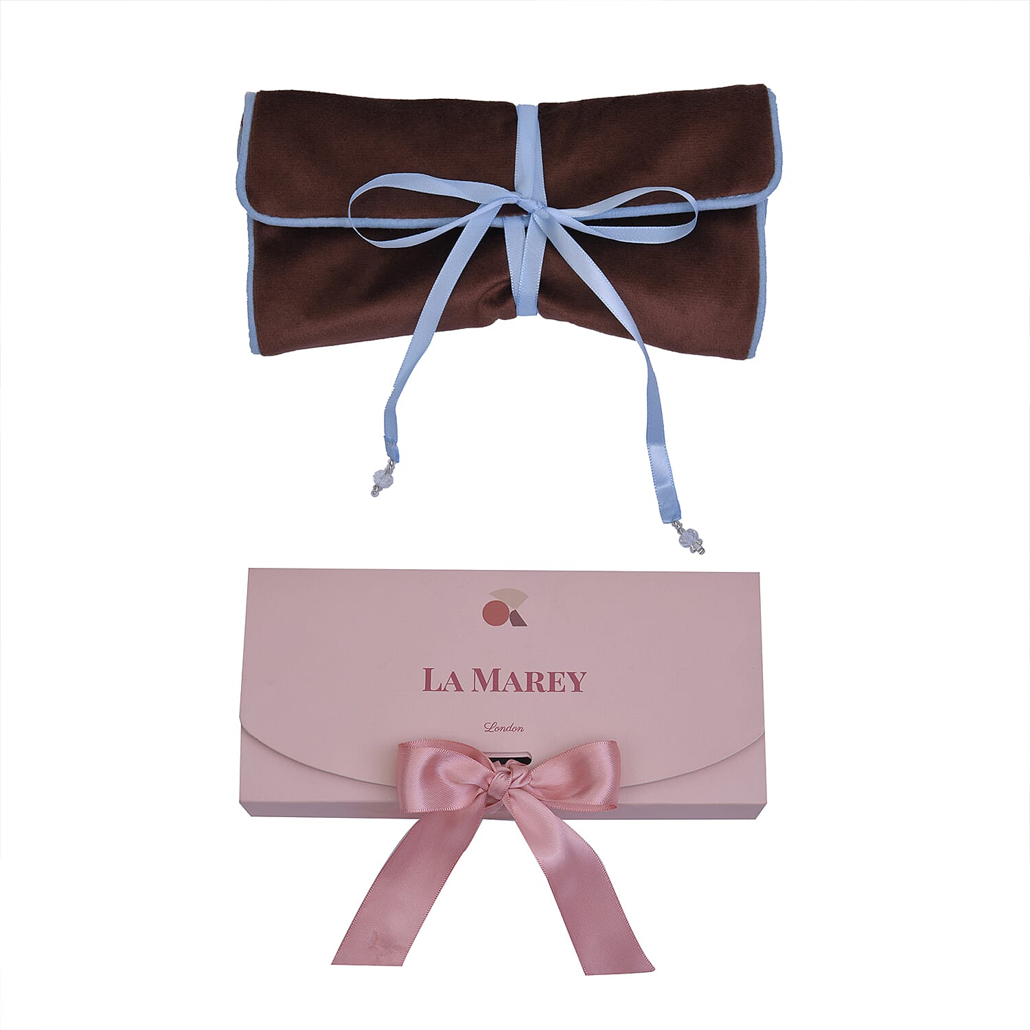 LA MAREY Foldable Velvet Jewellery Roll Organiser with a Gift Box  (Unfolded Size 27x20x1 Cm) and (Folded Size 20x10x2 Cm) - Brown
