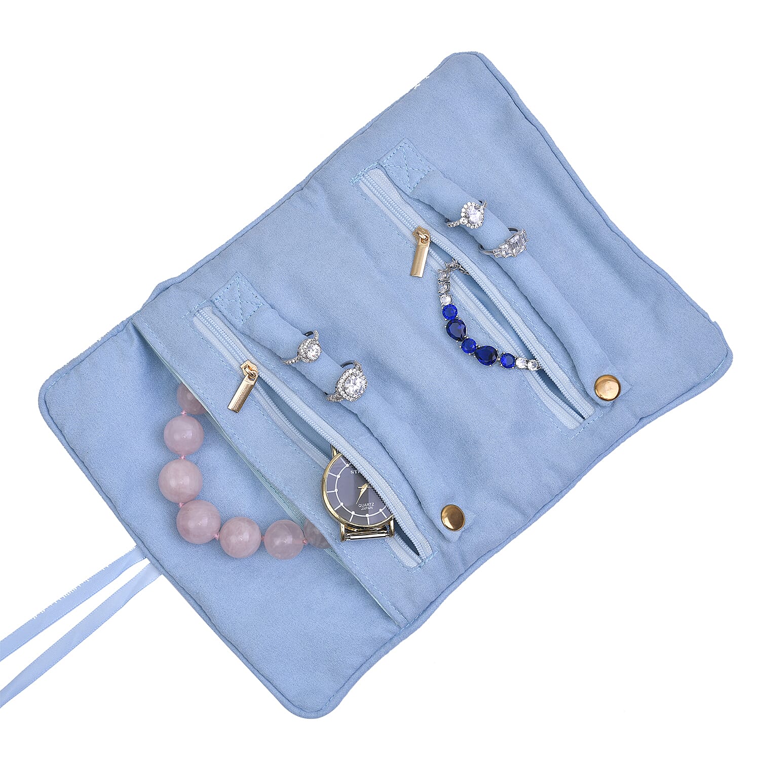 LA MAREY Foldable Velvet Jewellery Roll Organiser with a Gift Box  (Unfolded Size 27x20x1 Cm) and (Folded Size 20x10x2 Cm) - Brown