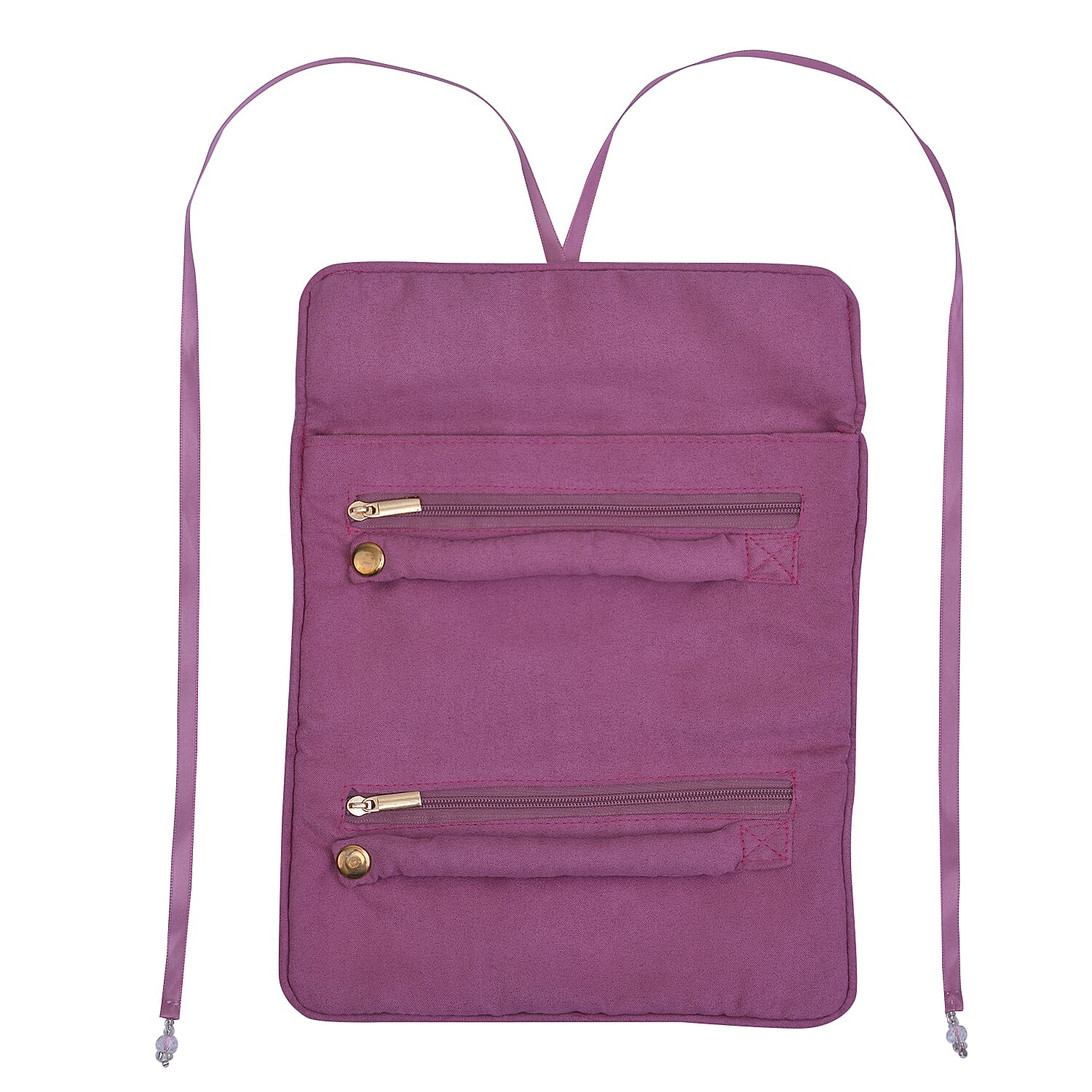 LA MAREY Foldable Velvet Jewellery Roll Organiser with a Gift Box  (Unfolded Size 27x20x1 Cm) and (Folded Size 20x10x2 Cm) - Purple