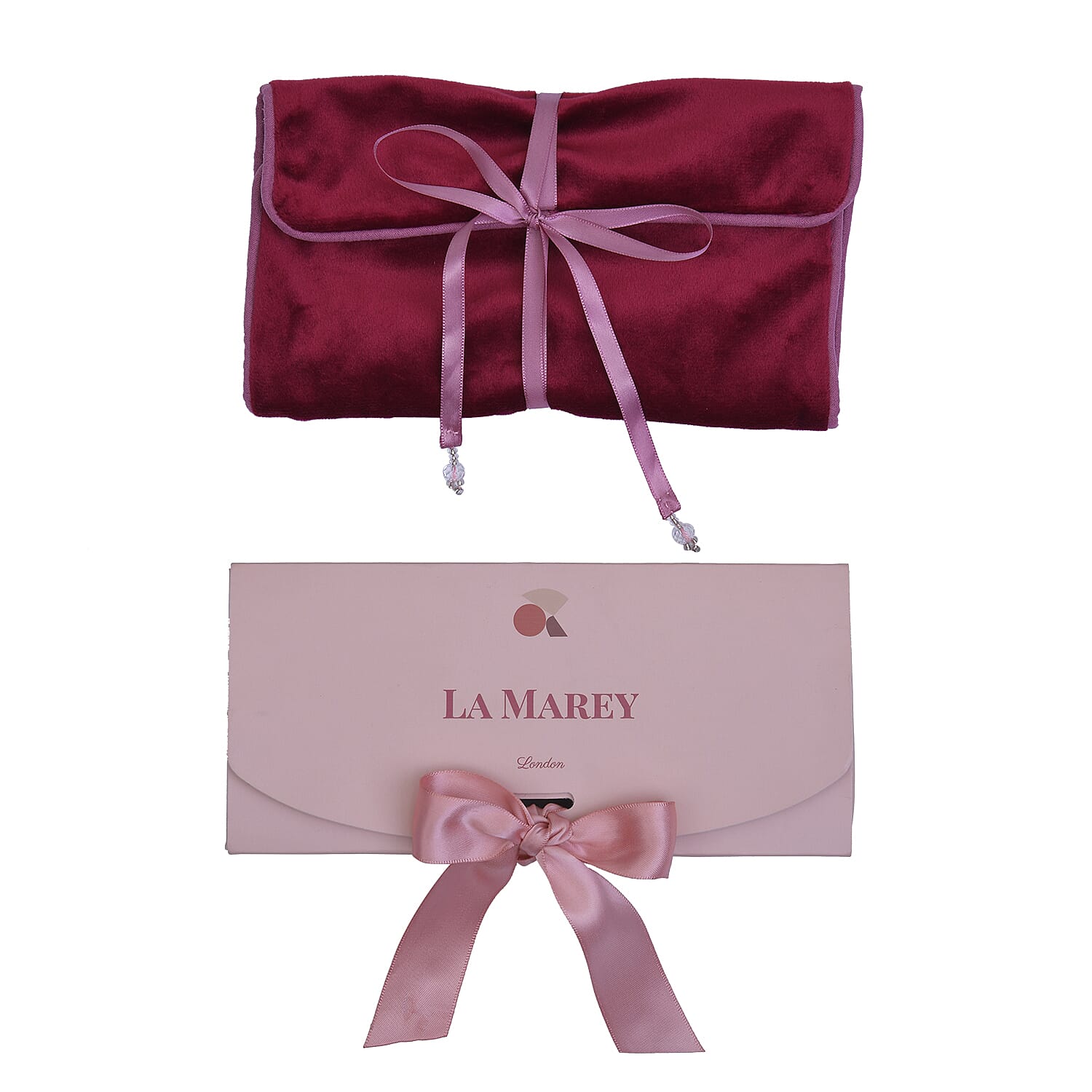 LA MAREY Foldable Velvet Jewellery Roll Organiser with a Gift Box  (Unfolded Size 27x20x1 Cm) and (Folded Size 20x10x2 Cm) - Burgundy