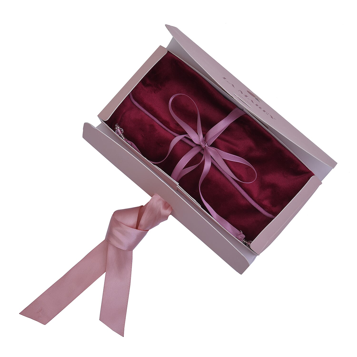 LA MAREY Foldable Velvet Jewellery Roll Organiser with a Gift Box  (Unfolded Size 27x20x1 Cm) and (Folded Size 20x10x2 Cm) - Burgundy