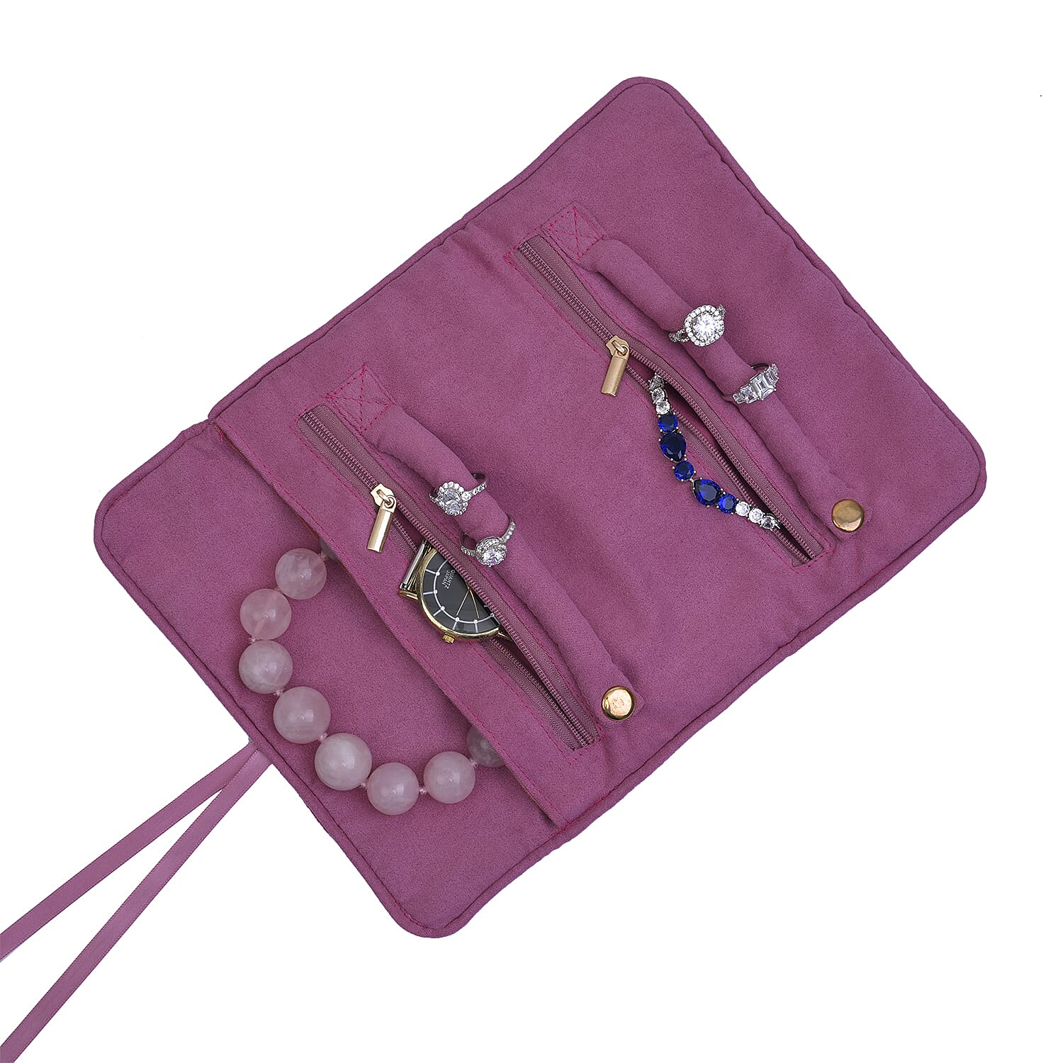 LA MAREY Foldable Velvet Jewellery Roll Organiser with a Gift Box  (Unfolded Size 27x20x1 Cm) and (Folded Size 20x10x2 Cm) - Burgundy