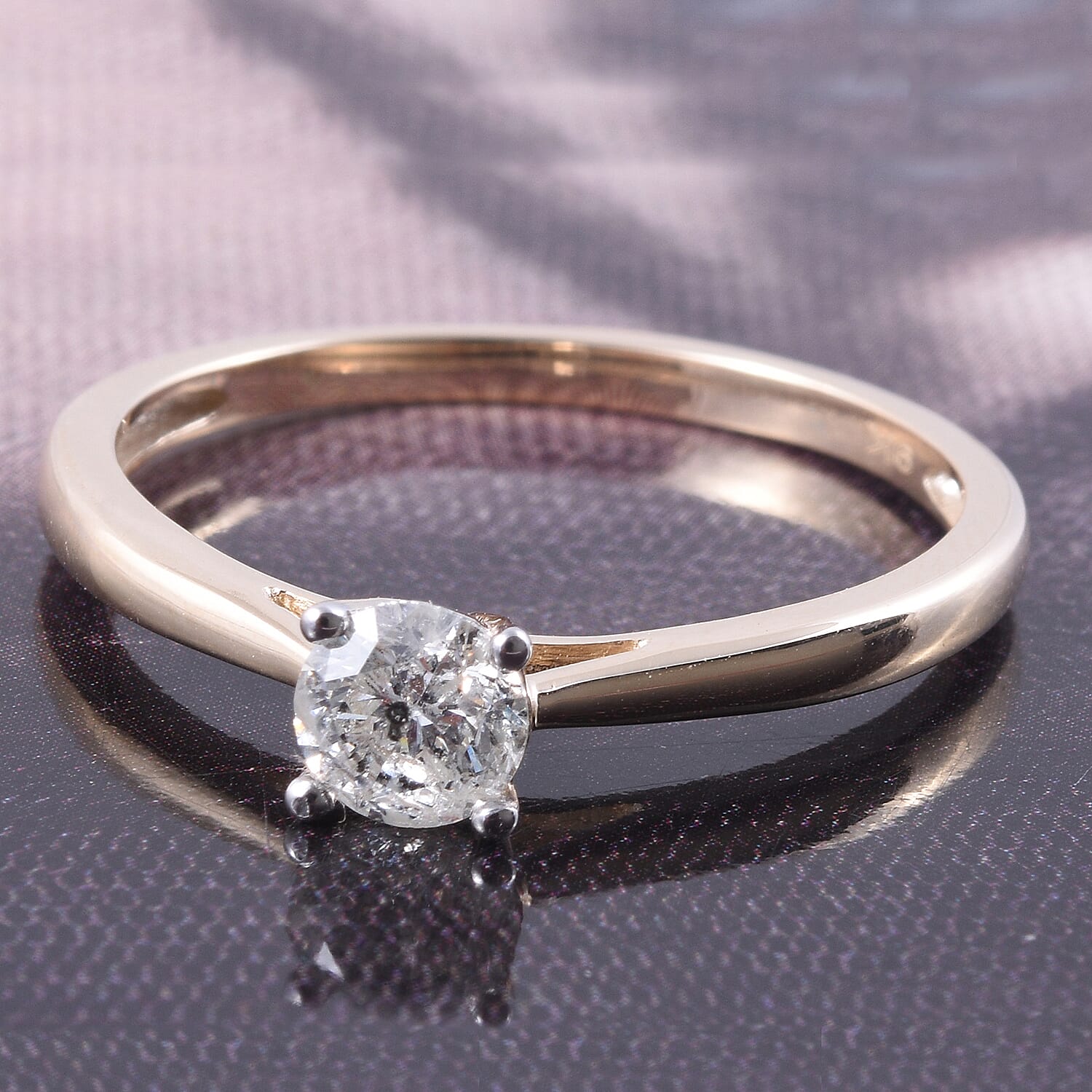 9K Yellow Gold SGL Certified Diamond (I3-G-H) Ring 0.51 Ct.