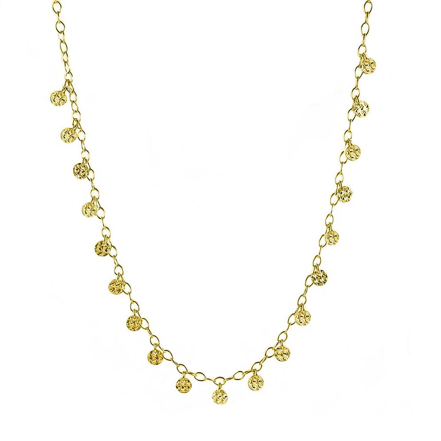 New York Close Out Deal- Yellow Gold Overlay Sterling Silver Embossed Disc Charm Necklace (Size - 18) with Lobster Clasp