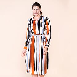 TAMSY Stripe Pattern Crepe Shirt (Size 8) - Black & Brown