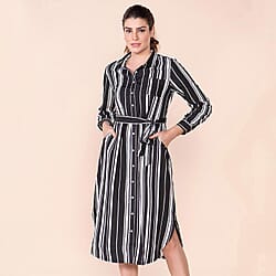 TAMSY Stripe Pattern Crepe Shirt (Size 8) - Black & White