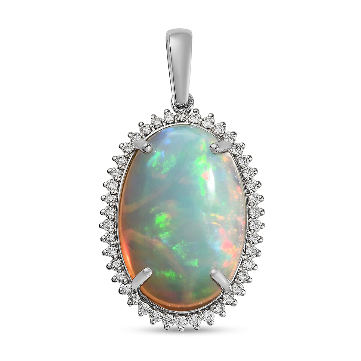 RHAPSODY 950 Platinum AAAA Ethiopian Opal and  Diamond (VS-E-F) Pendant 10.59 Ct,  Platinum Wt. 4.5 Gms 10.49  Ct.
