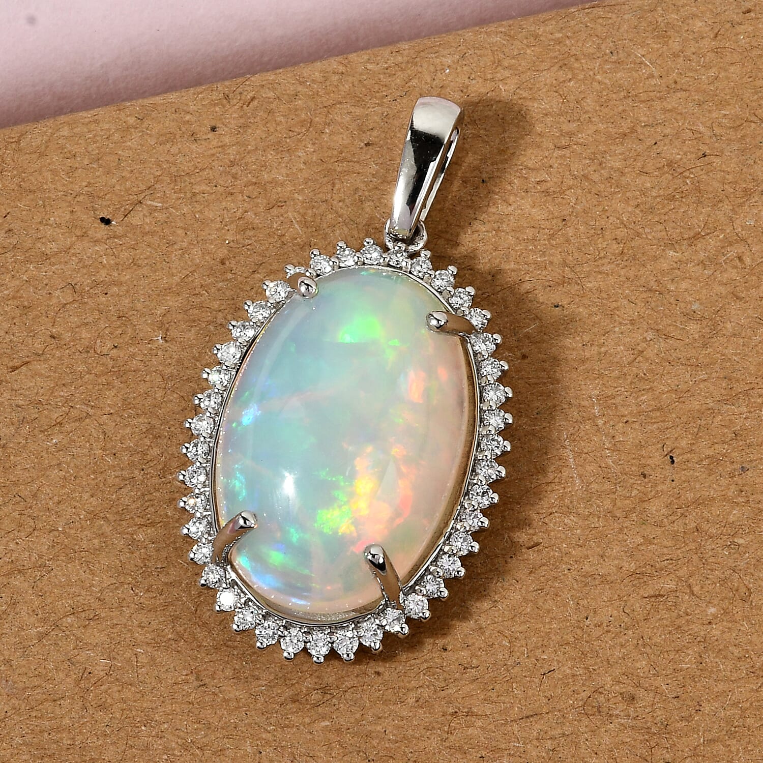 RHAPSODY 950 Platinum AAAA Ethiopian Opal and  Diamond (VS-E-F) Pendant 10.59 Ct,  Platinum Wt. 4.5 Gms 10.49  Ct.