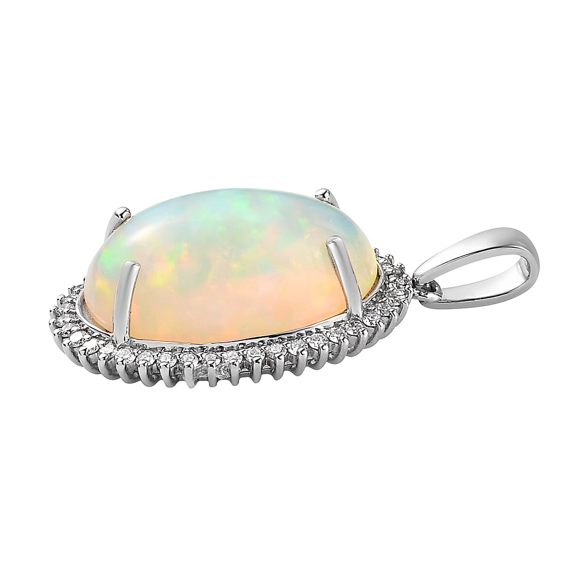 RHAPSODY 950 Platinum AAAA Ethiopian Opal and  Diamond (VS-E-F) Pendant 10.59 Ct,  Platinum Wt. 4.5 Gms 10.49  Ct.
