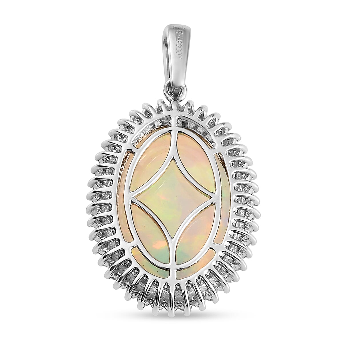 RHAPSODY 950 Platinum AAAA Ethiopian Opal and  Diamond (VS-E-F) Pendant 10.59 Ct,  Platinum Wt. 4.5 Gms 10.49  Ct.