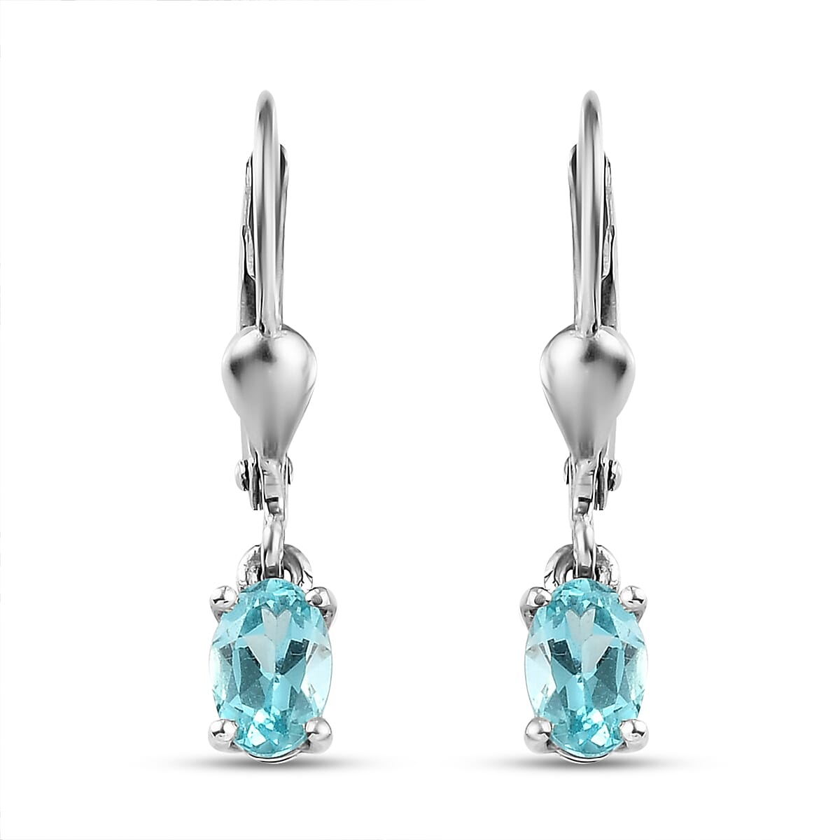 Blue Apatite Lever Back Earrings in Platinum Overlay Sterling Silver 1.00 Ct.