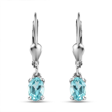 Blue Apatite Lever Back Earrings in Platinum Overlay Sterling Silver 1.00 Ct.