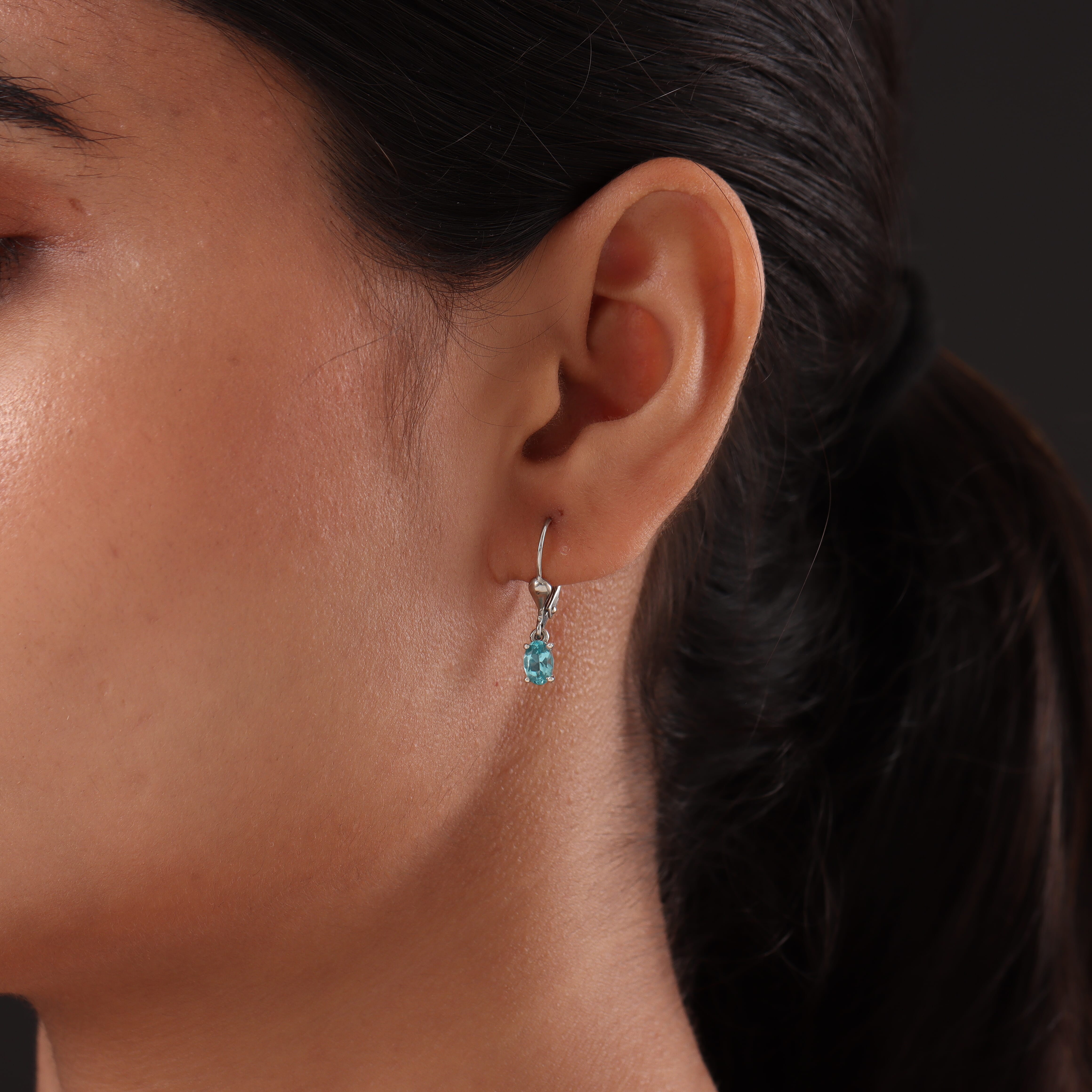 Blue Apatite Lever Back Earrings in Platinum Overlay Sterling Silver 1.00 Ct.