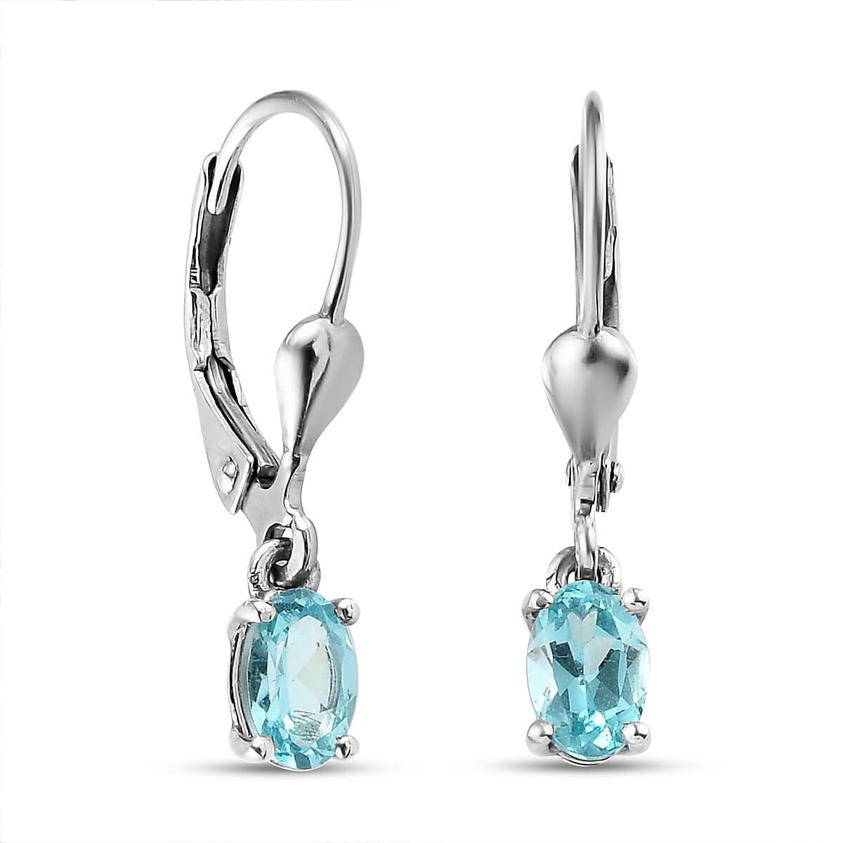 Blue Apatite Lever Back Earrings in Platinum Overlay Sterling Silver 1.00 Ct.