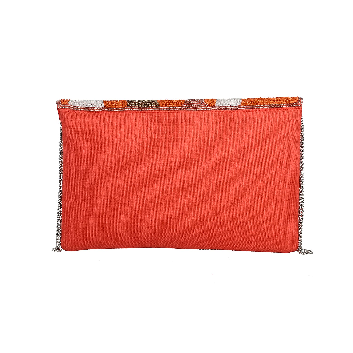 Hand embroidered Beaded Pattern Crossbody Clutch Bag with Shoulder Strap (Size 25x16 Cm) - Orange