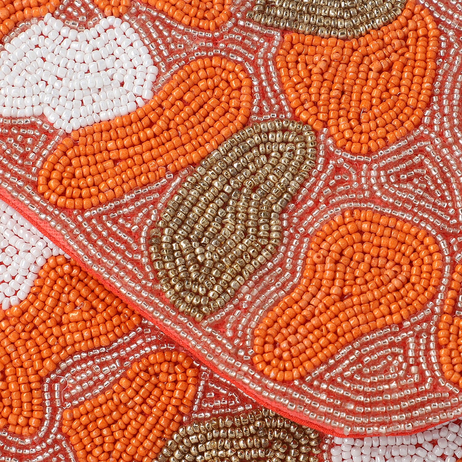 Hand embroidered Beaded Pattern Crossbody Clutch Bag with Shoulder Strap (Size 25x16 Cm) - Orange