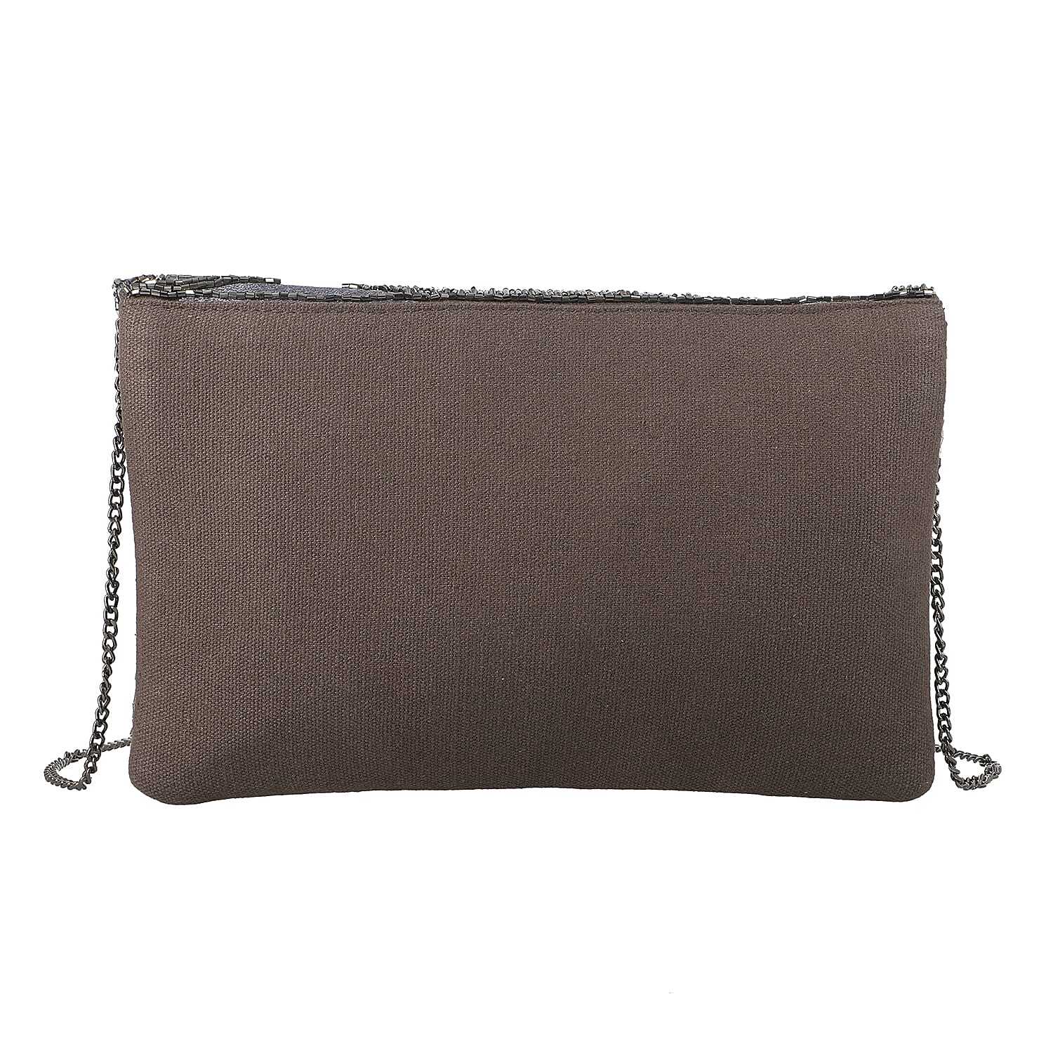 Beaded Pattern Cross Body Clutch Bag with Shoulder Strap (Size 25x16 Cm) - Grey