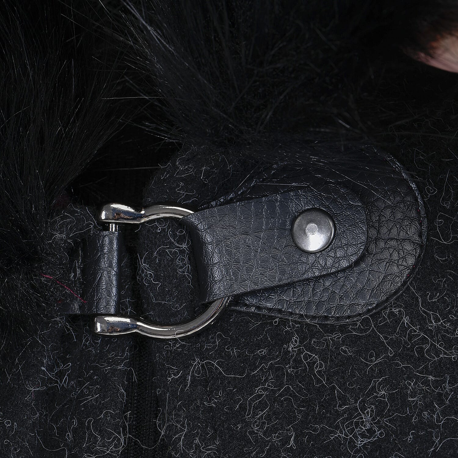 TAMSY Faux Fur Collar Cape (Size 130x75 Cm) - Black