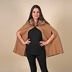 TAMSY Faux Fur Collar Cape - Black