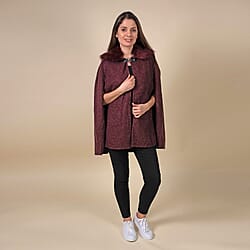 TAMSY Faux Fur Collar Cape - Burgandy