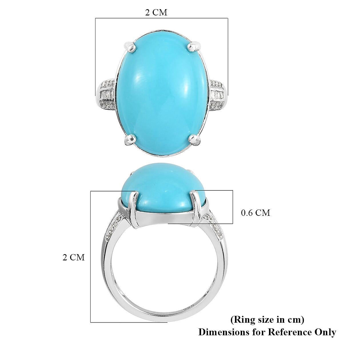Arizona Sleeping Beauty Turquoise (OV18x13) and Diamond Ring in Platinum Overlay Sterling Silver 8.64 Ct.