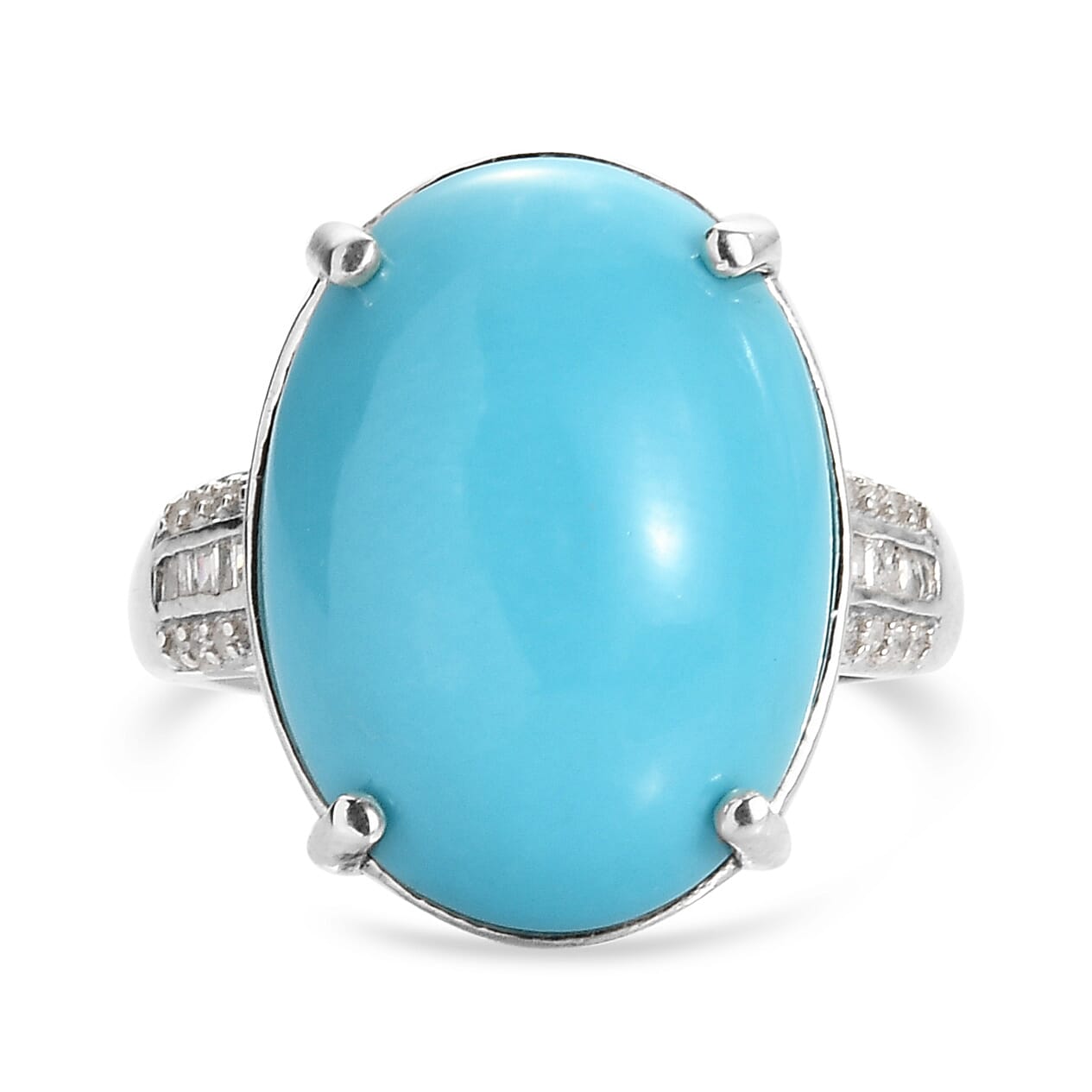 Arizona Sleeping Beauty Turquoise (OV18x13) and Diamond Ring in Platinum Overlay Sterling Silver 8.64 Ct.