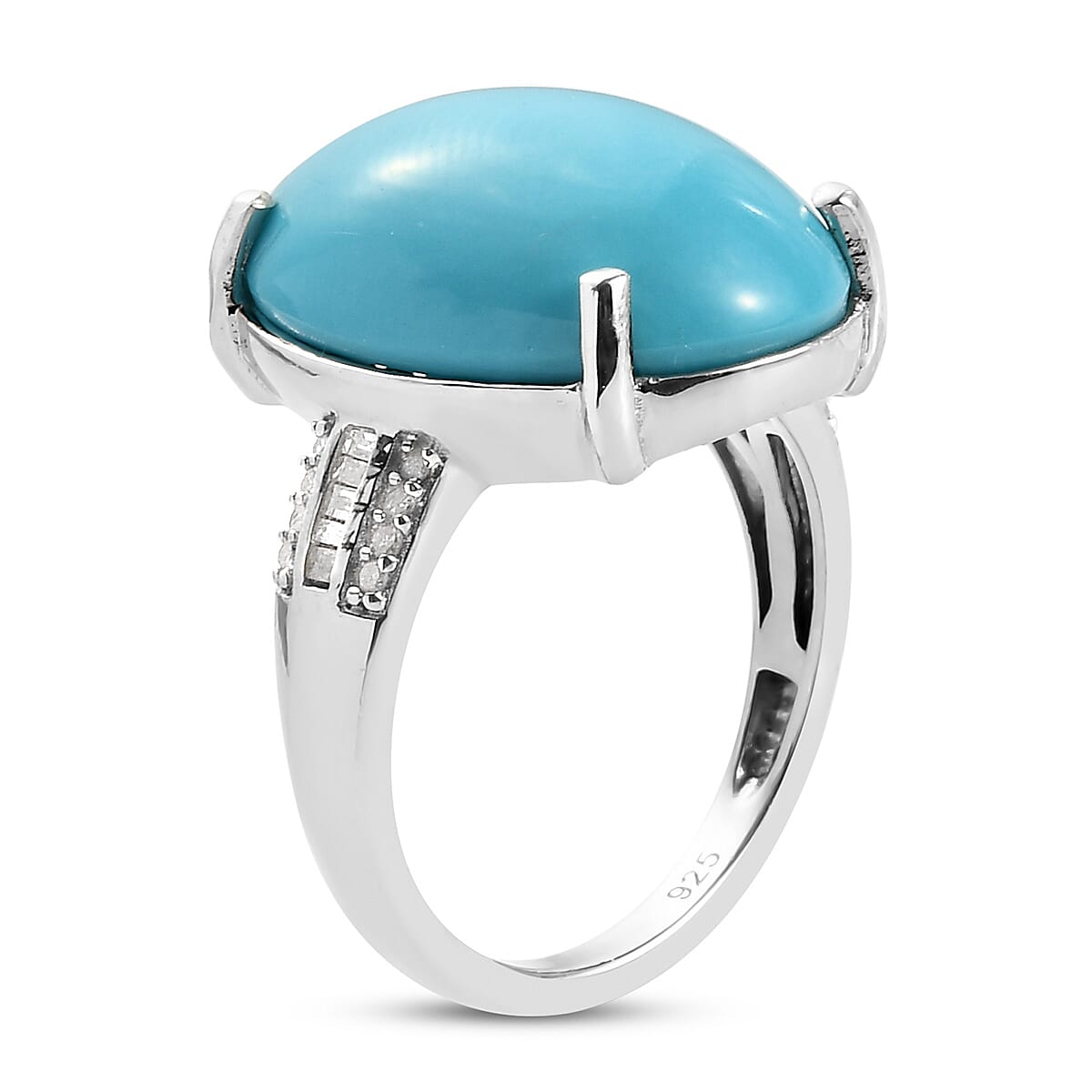 Arizona Sleeping Beauty Turquoise (OV18x13) and Diamond Ring in Platinum Overlay Sterling Silver 8.64 Ct.