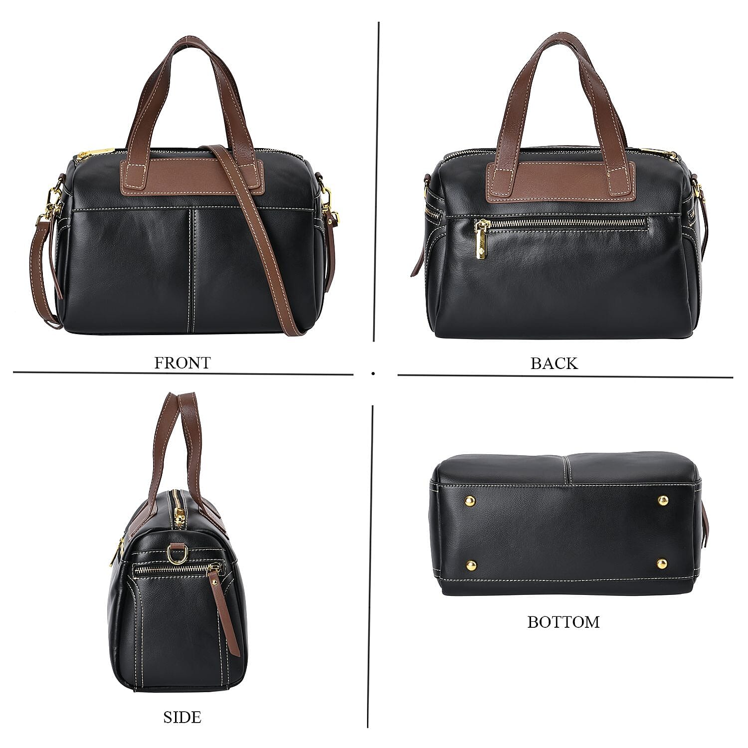 CLOSE OUT DEAL - 100% Genuine Leather Crossbody Bag with 2 Long Shoulder Straps - Black