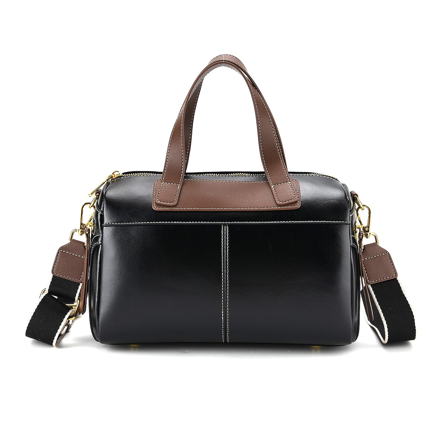 CLOSE OUT DEAL - 100% Genuine Leather Crossbody Bag with 2 Long Shoulder Straps - Black