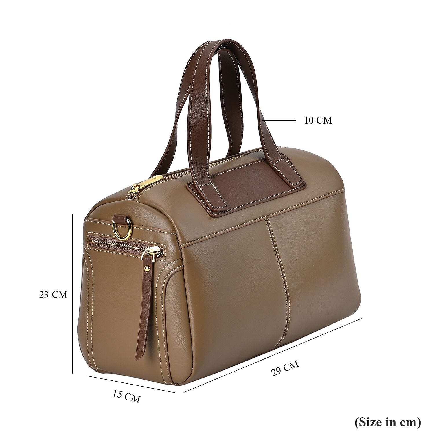 CLOSE OUT DEAL - 100% Genuine Leather Crossbody Bag with 2 Long Shoulder Straps - Khaki