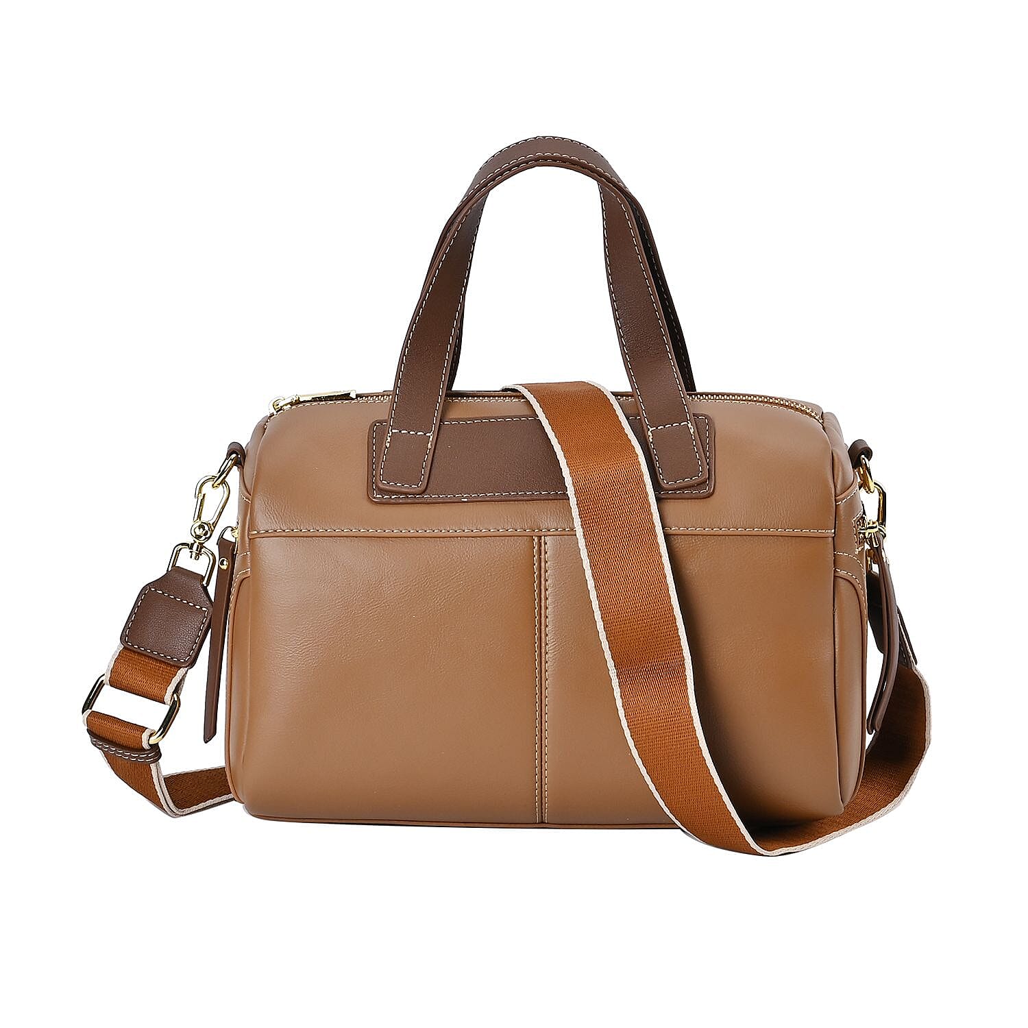CLOSE OUT DEAL - 100% Genuine Leather Crossbody Bag with 2 Long Shoulder Straps - Tan
