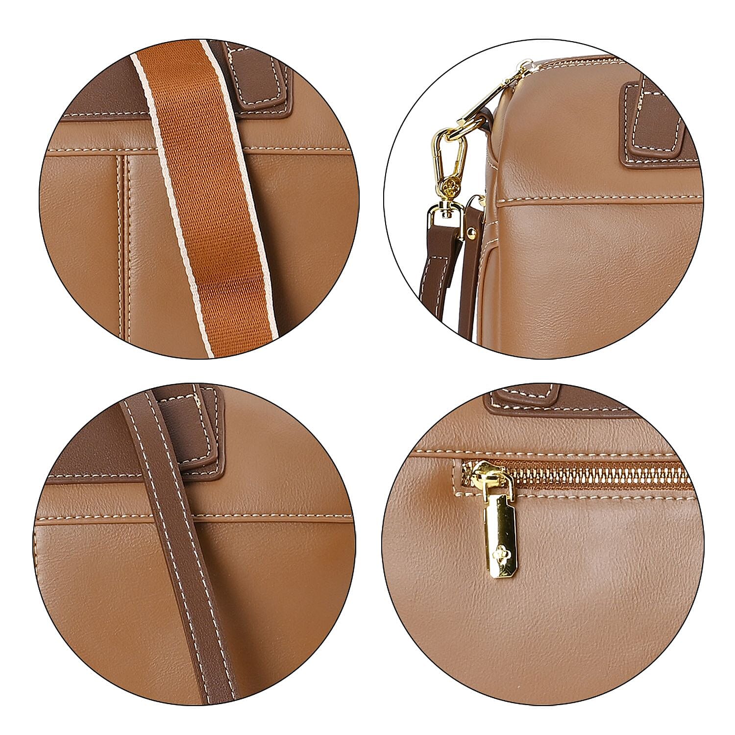 CLOSE OUT DEAL - 100% Genuine Leather Crossbody Bag with 2 Long Shoulder Straps - Tan