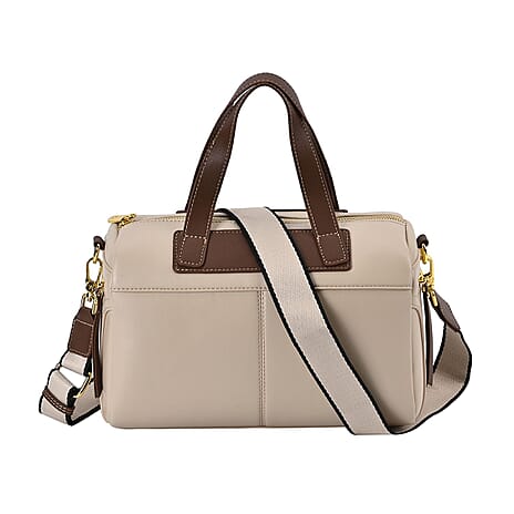 CLOSE OUT DEAL - 100% Genuine Leather Crossbody Bag with 2 Long Shoulder Straps - Off White