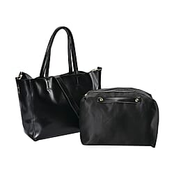 Hong Kong Closeout Genuine Leather 2- in-1 Tote Bag with Detachable Zipped Lining - Metallic Silver