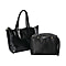 Genuine Leather Tote Bag with Detachable Zipped Lining - Metallic Black