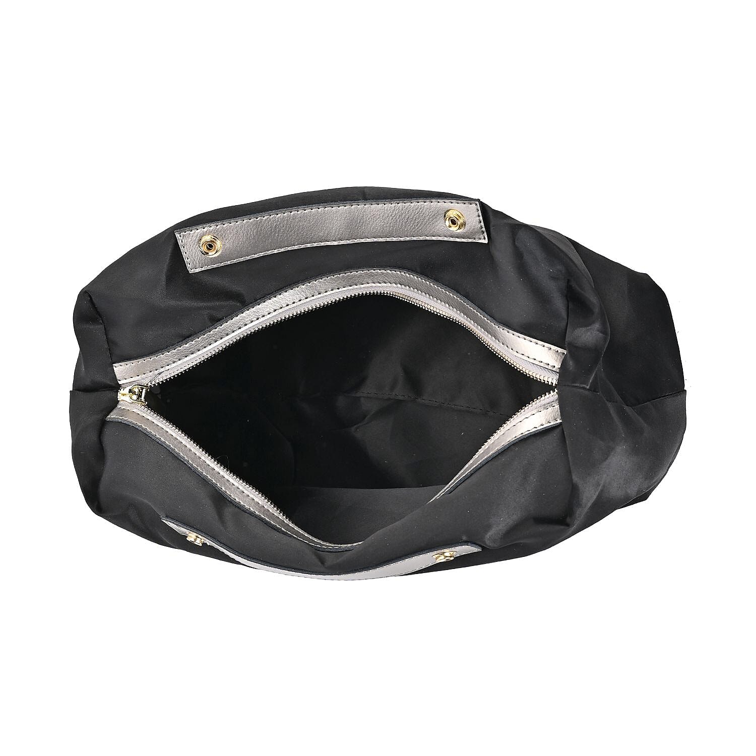 Genuine Leather Tote Bag with Detachable Zipped Lining - Metallic Silver