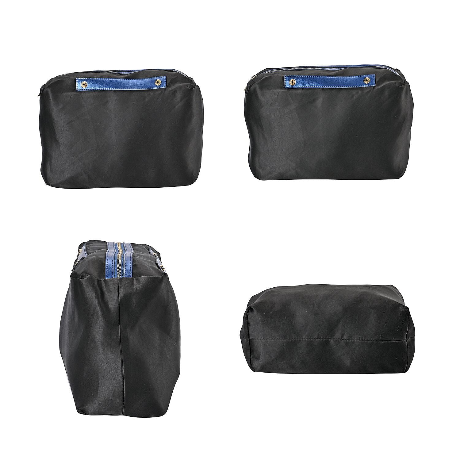 Genuine Leather Tote Bag with Detachable Zipped Lining - Metallic Blue