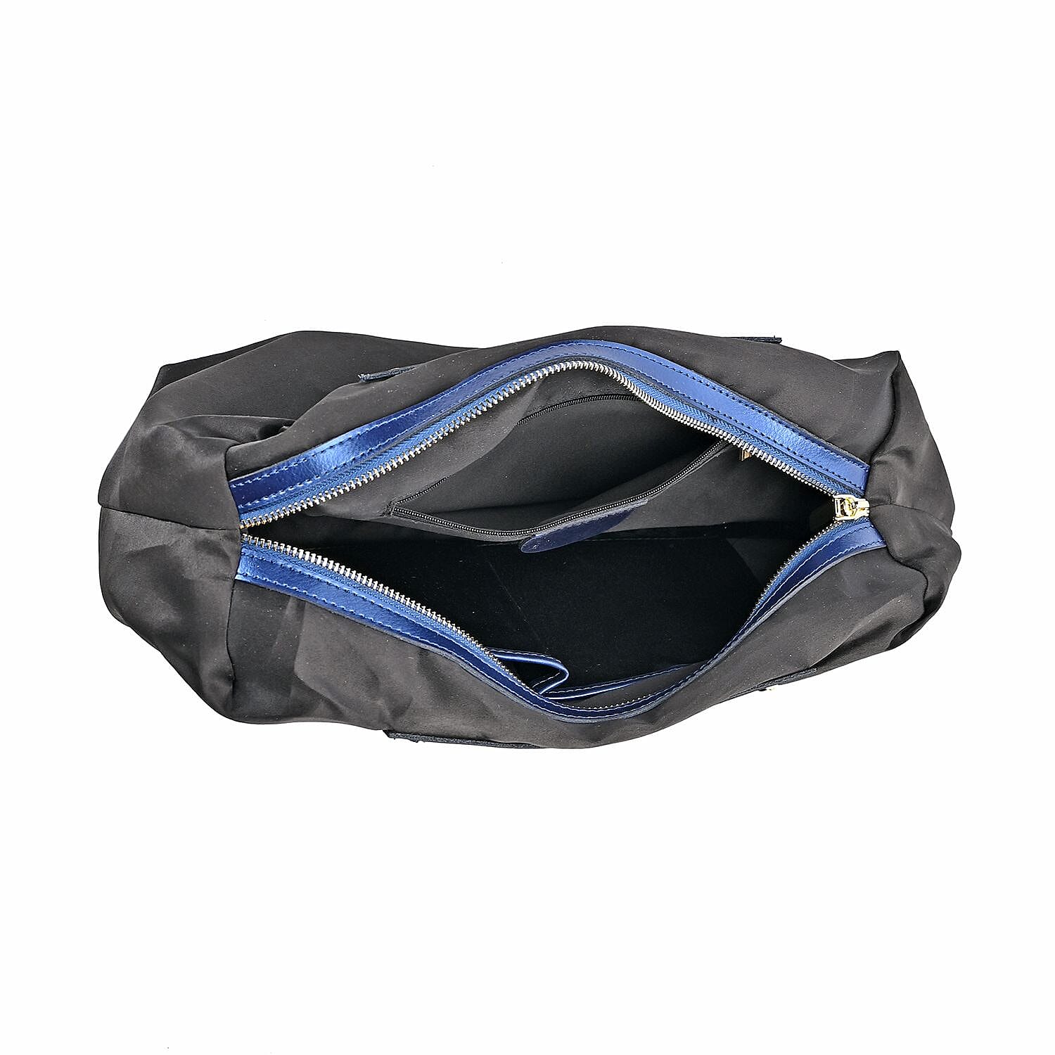 Genuine Leather Tote Bag with Detachable Zipped Lining - Metallic Blue